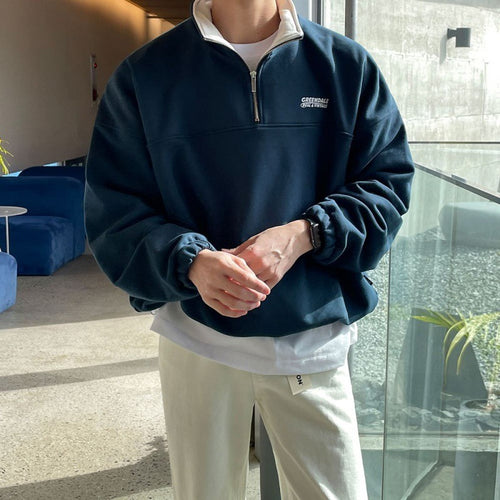 Trendy Half Zipper Men's Spring Loose Sweater