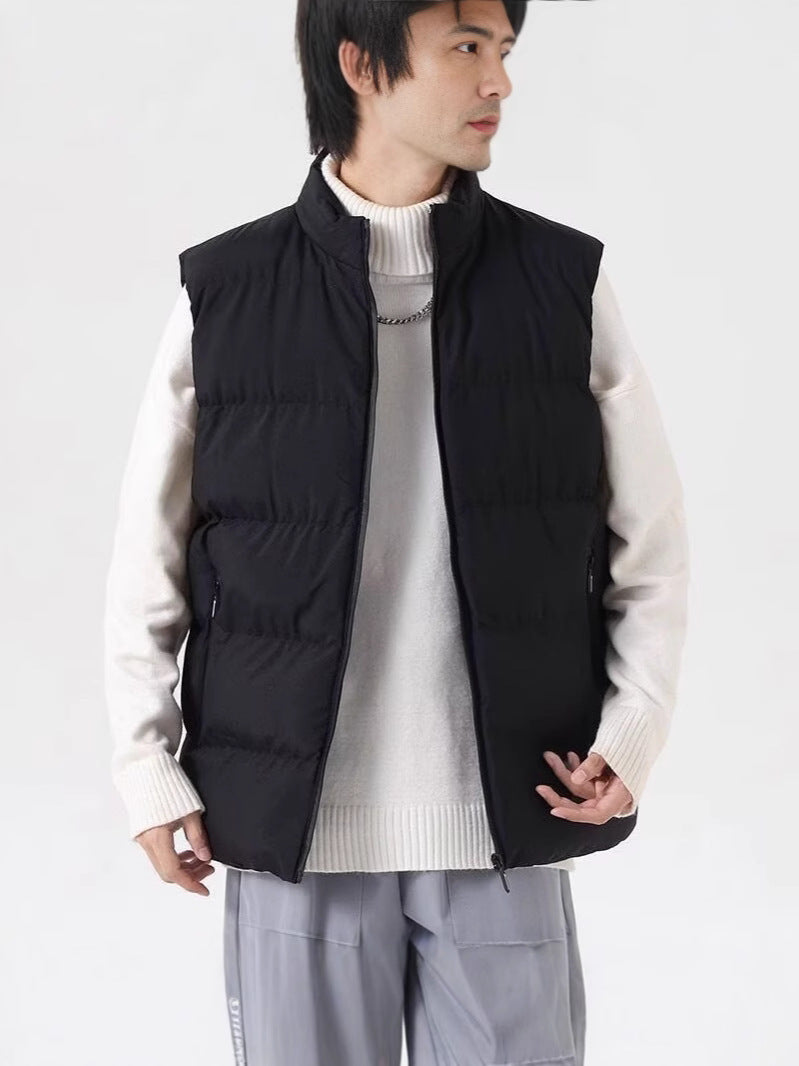 Stand Collar Slim-fit Zipper Cardigan Casual Winter Thickened Vest Jacket Cotton Waistcoat