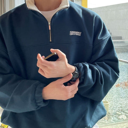 Trendy Half Zipper Men's Spring Loose Sweater